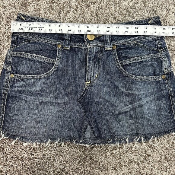 Vintage Y2K Micro‎ Mini Skirt Denim 36 Pockets Grunge Frayed Hem Indie - Picture 4 of 6